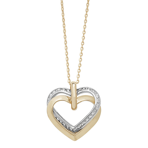 9 carat yellow and white gold double heart pendant and chain