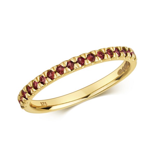 9 carat yellow gold garnet eternity ring