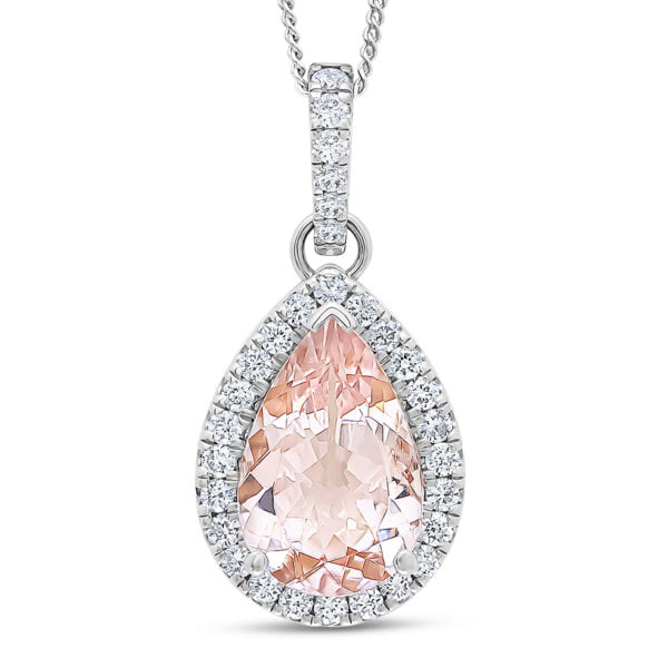 morganite and diamond pendant and chain