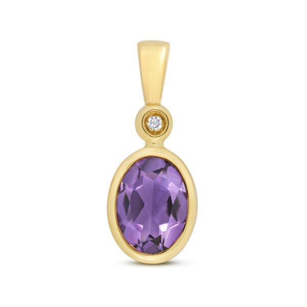 9 carat yellow gold amethyst diamond pendant
