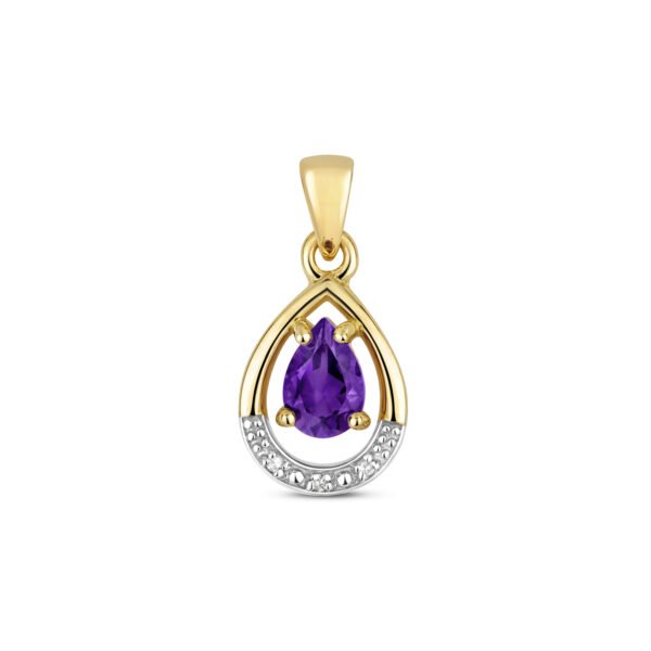 9 carat yellow gold amethyst and diamond pendant
