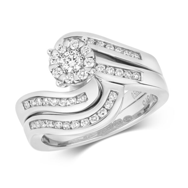 9 carat white gold diamond wave set