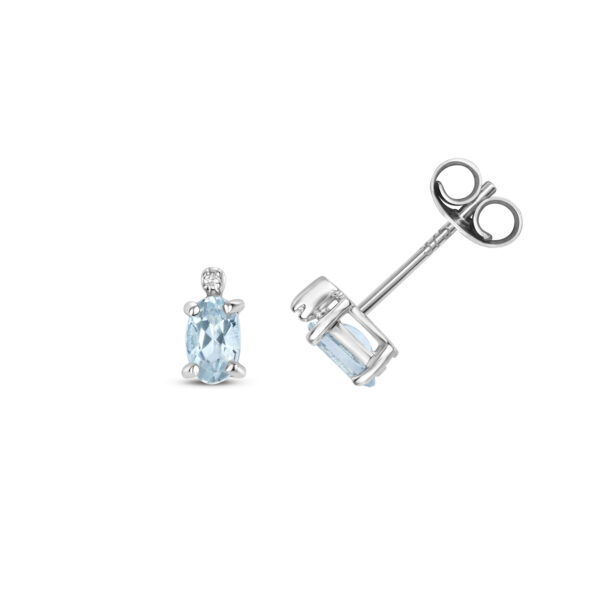 9ct White Gold Aquamarine And Diamond Stud Earrings