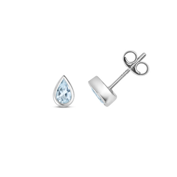 9ct White Gold Aquamarine Pear Shape Stud Earrings