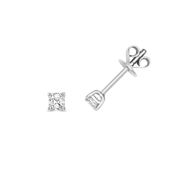 18 carat white gold asscher cut diamond stud earrings
