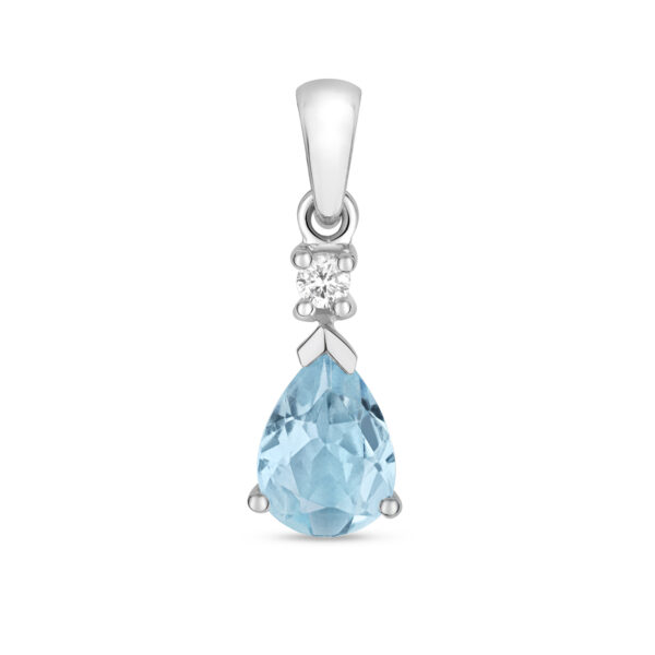 9ct White Gold Pear Shape Aquamarine And Diamond Pendant