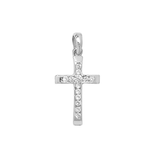 9 carat white gold cz set cross