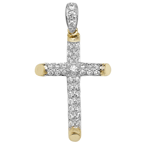 9 carat yellow gold cz set cross