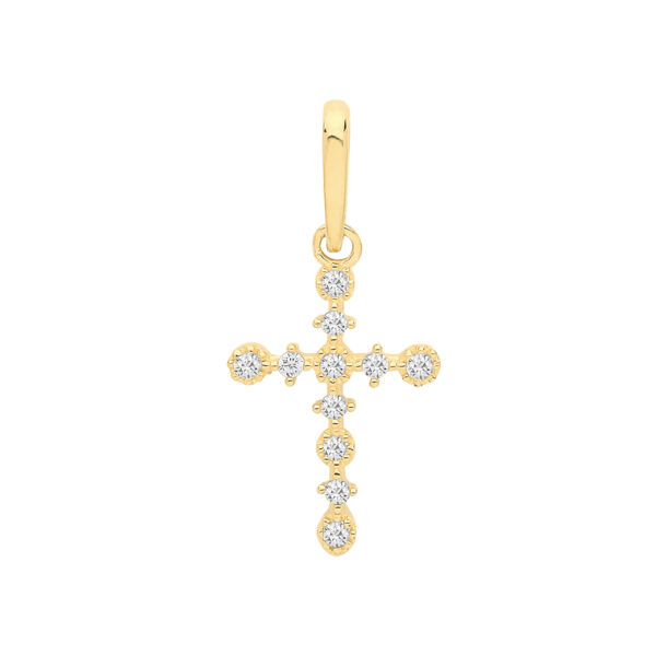 9ct Yellow Gold Cubic Zirconia Cross Pendant