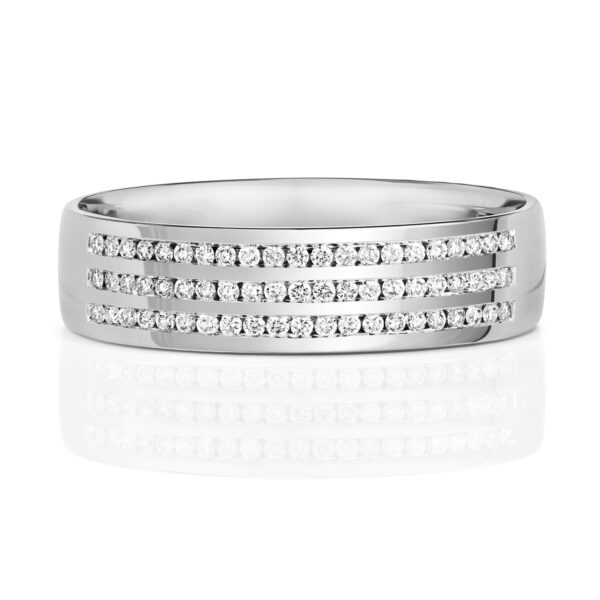 9ct Gold Three Diamond Row Wedding Ring