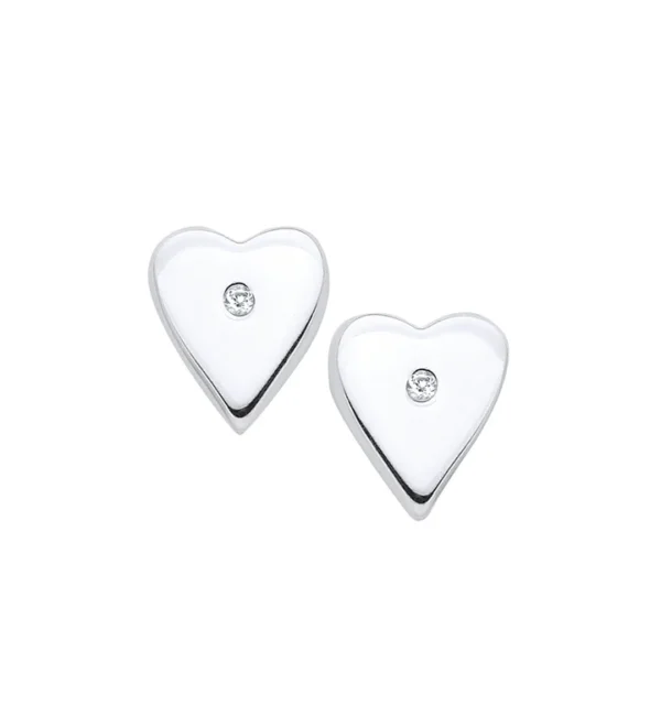 silver heart diamond studs