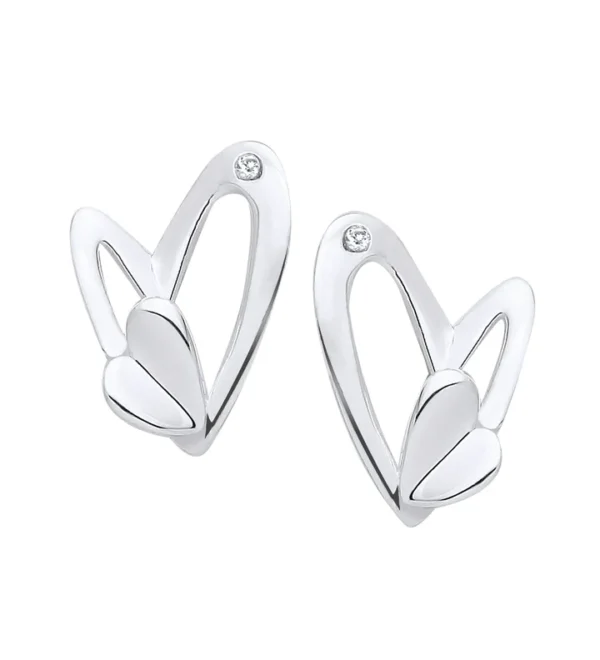 silver 3d open heart stud earrings
