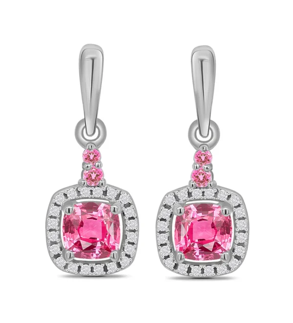 9ct white gold pink sapphire and diamond drop earrings