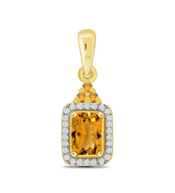 9ct Yellow Gold Citrine And Diamond Drop Pendant