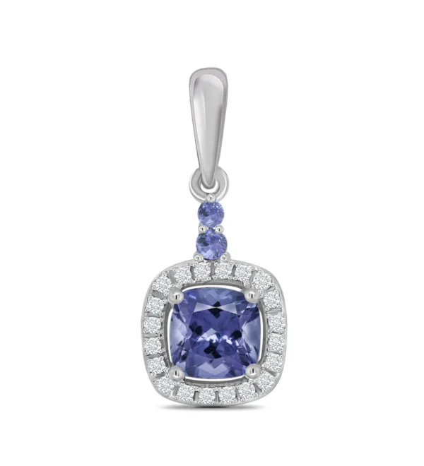 9ct White Gold Tanzanite And Diamond Pendant