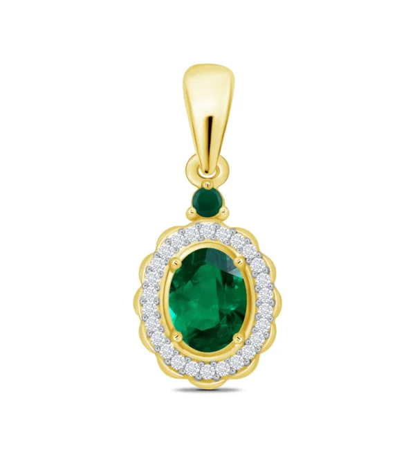 9 carat yellow gold emerald and diamond cluster pendant