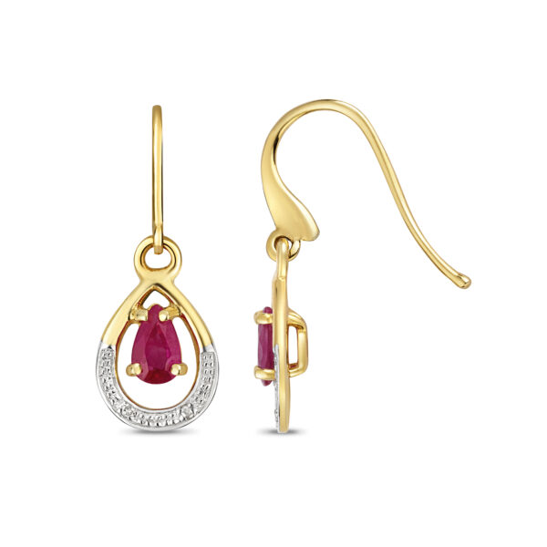 9ct yellow and white gold ruby and diamond drop earrings