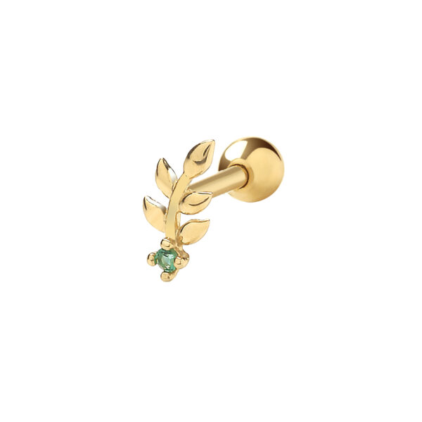 9 Carat Gold Emerald CZ Leaf Cartilage Earring