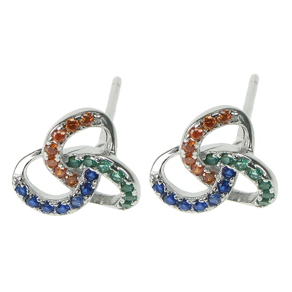sterling silver rainbow coloured cz triquetra earrings festival