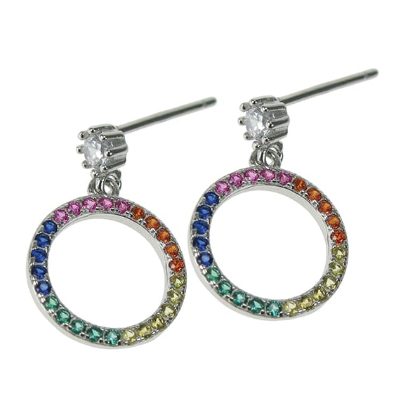 SILVER RAINBOW CIRCLE EARRINGS