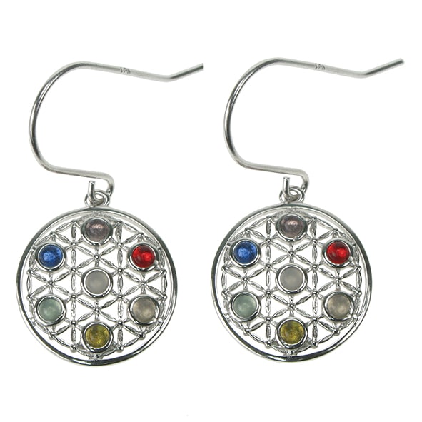sterling silver chakra mandala earrings multicoloured stones