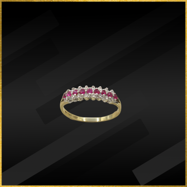 9 carat gold ruby and diamond ring.