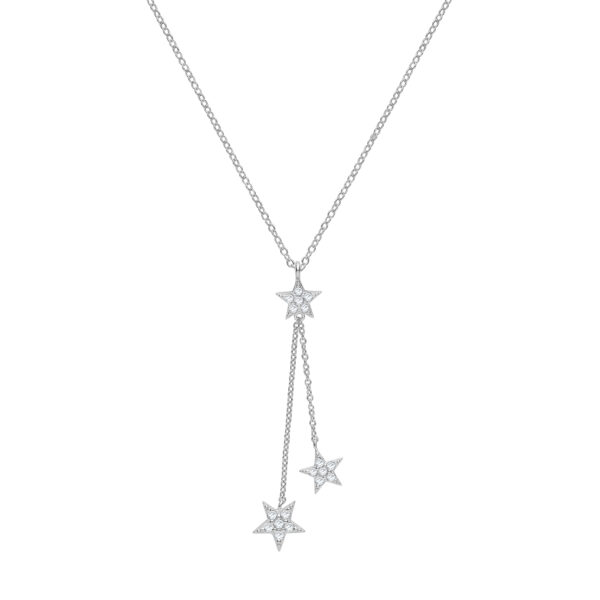 silver triple cz star necklace
