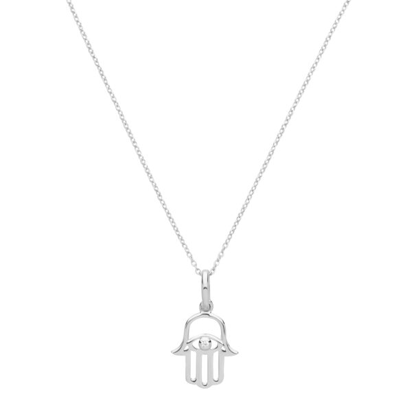 Silver Rhodium Plated Hamsa Cz Necklace