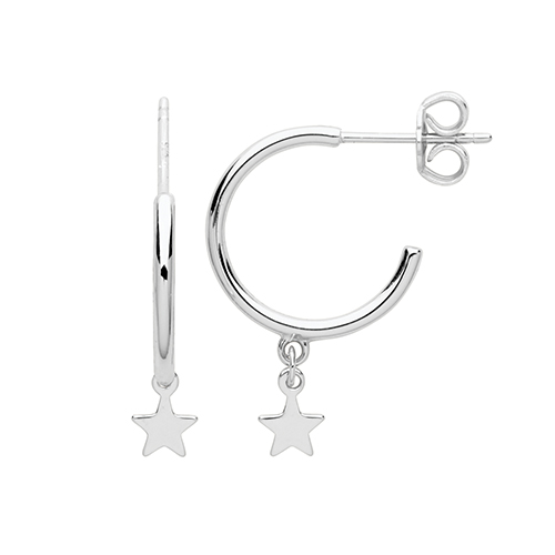 Silver Rhodium Plate Star Drop Earrings