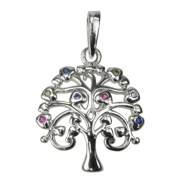 sterling silver multicoloured cz tree of life pendant and chain