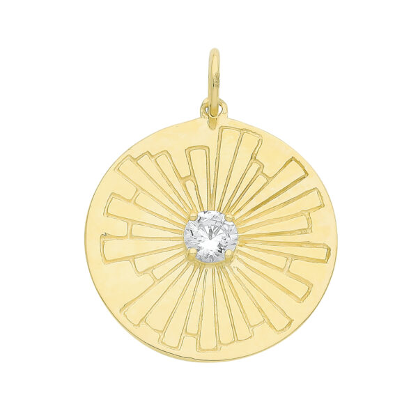9 carat yellow gold disk pendant set with a cz cubic zirconia