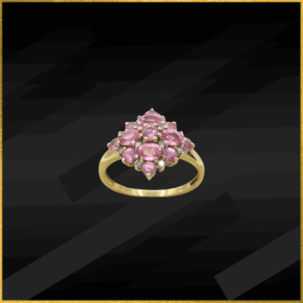 9ct yellow gold pink tourmaline and diamond ring