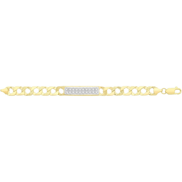 9 carat yellow gold cast cz id plate bracelet