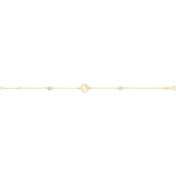 9 carat yellow gold world motif bracelet set with cz 's cubic zirconias
