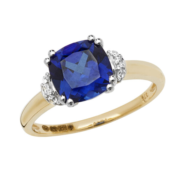 9 Carat Yellow Gold And Created Sapphire