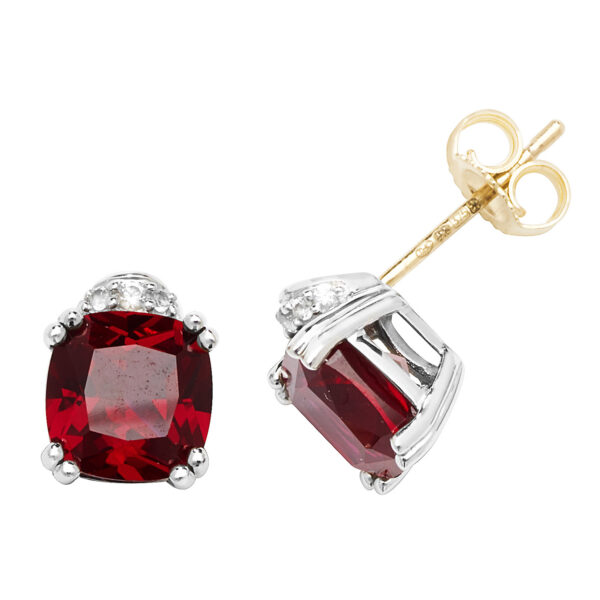 9ct Yellow And White Gold Cushion Created Ruby Earrings