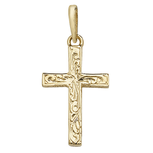 9 carat yellow gold patterned cross pendant