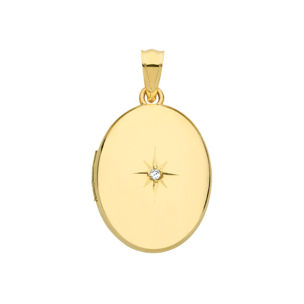 9 carat yellow gold diamond set oval locket