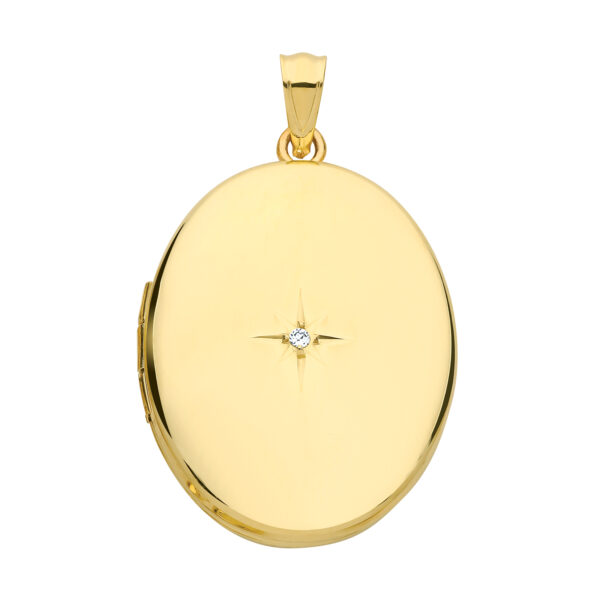 9 carat yellow gold diamond set oval locket pendant