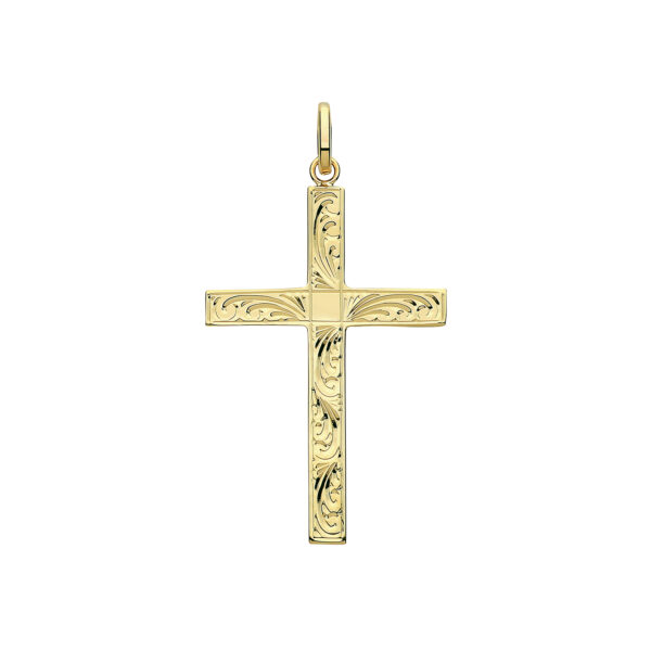 9 carat yellow gold patterned cross pendant