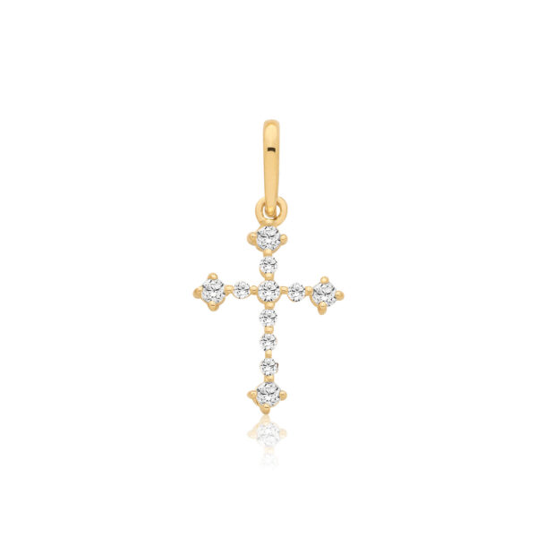 9 carat yellow gold cz set cross pendant fancy