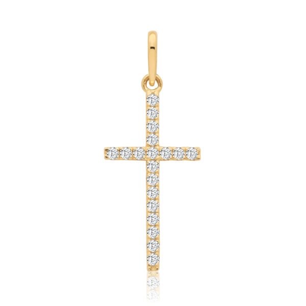 9 carat yellow gold cz set cross pendant