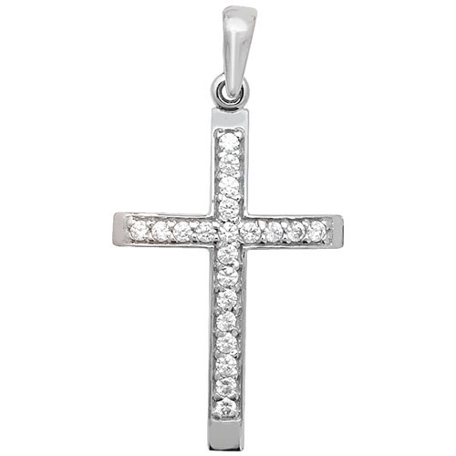 9 carat white gold cz cross pendant