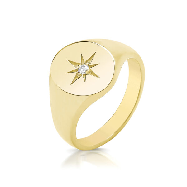9 carat yellow gold diamond set signet ring