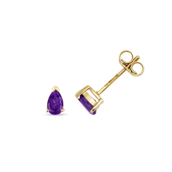 9ct Gold Pear Amethyst Stud Earrings