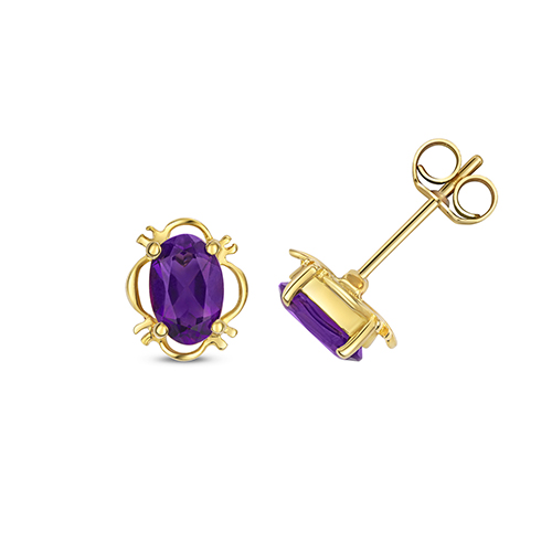 9ct Gold Oval Amethyst Stud Earrings