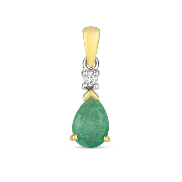 9ct yellow gold emerald and diamond pendant