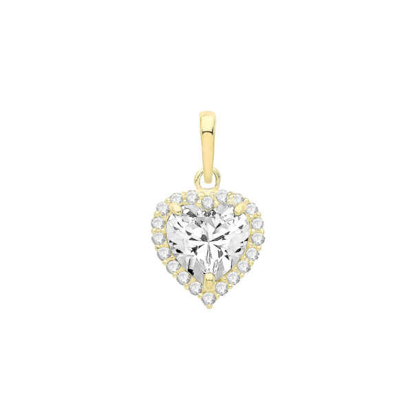 9 carat. yellow gold cz heart shape pendant round