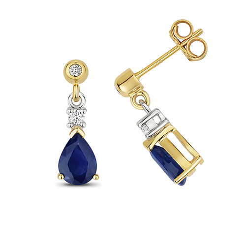 9ct Gold Sapphire and Diamond Drop Earrings