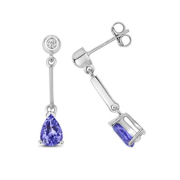 9ct white gold tanzanite and diamond drop earrings